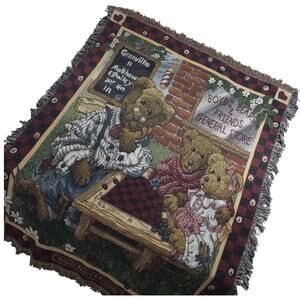 Vintage Boyds Bears & Friends General Store Afghan Throw Blanket Woven Tapestry